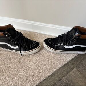 Vans Black and White High-Top Sneakers with Brown Accents